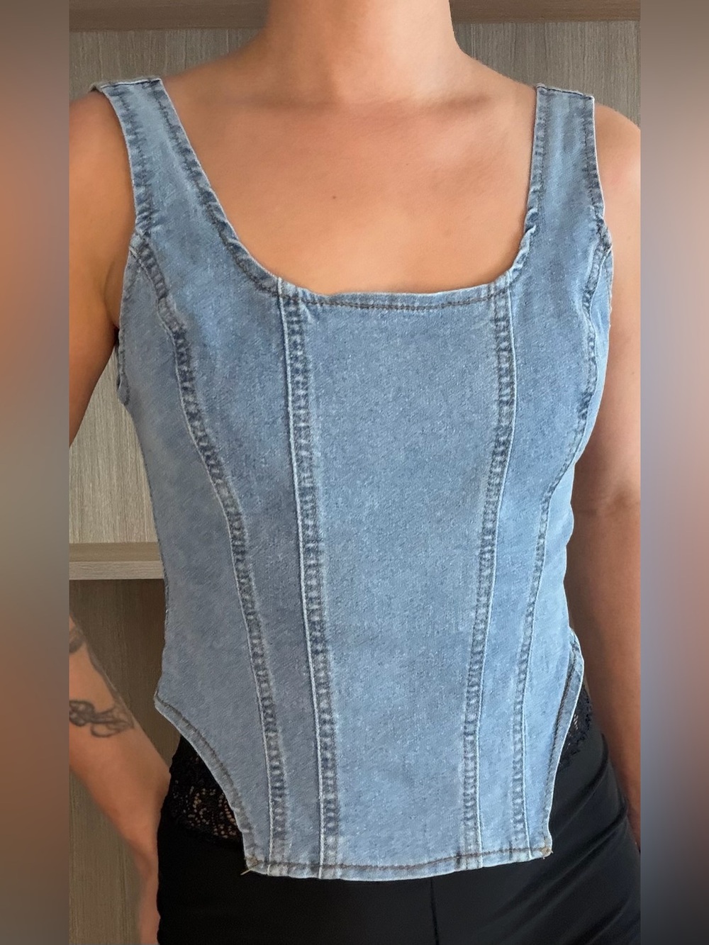 Classic Denim Corset Tank Top in Blue